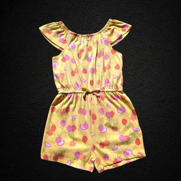 Primark-Girls Yellow Flutter Sleeve Romper with Peach Print-Size 3T 5T - Picture 1 of 5
